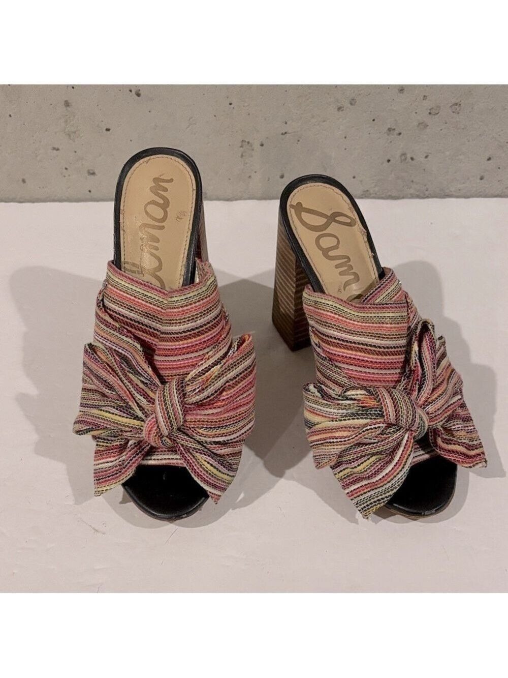 Sam Edelman Colorful Striped Yumi Mules with Accent Bow - Size 7
